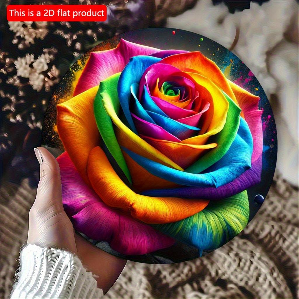 2d Flat 20*20cm A High-quality Decorative Logo Set, Circular Wooden Logo, Bright Floral Pattern, Durable Wooden Wall Artwork, Suitable for Home