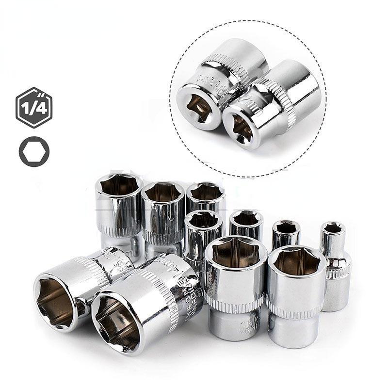 13pcs Short/11pcs Deep Hi-Spec 11pc 1/4  Socket Set Adapter Short Long Sockets 4-14mm Deep Socket Tool Heads Torque Spanner Ratchet Socket Wrench