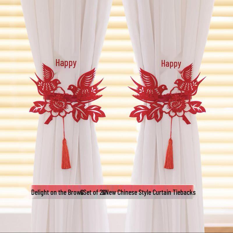 Set Perdele și Legături Dublă Fericire pentru Living sau Decor de Nuntă