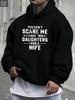 [95%  5% Spandex] Plus Size Men's Casual Loose Fit Hooded Sweatshirt with "Don't Scare Me" Print, 240g, Global All-Season Base Layer, Factory-Made for