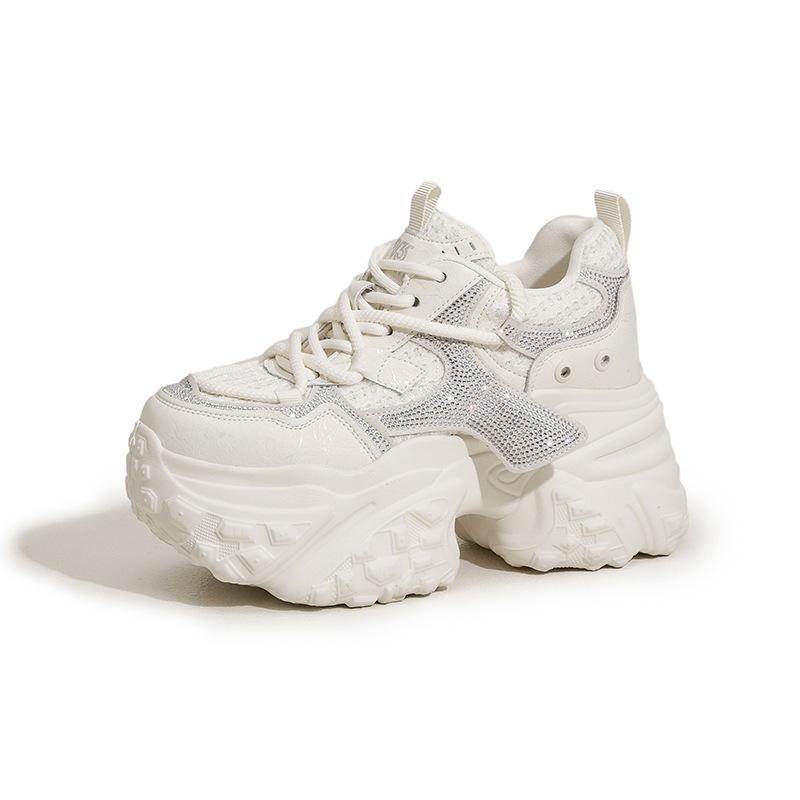 Red Dad Shoes Women's Autumn and Winter New Small Casual Shoes Versatile Rhinestone Thick-soled Inner Height-increasing Women's Shoes