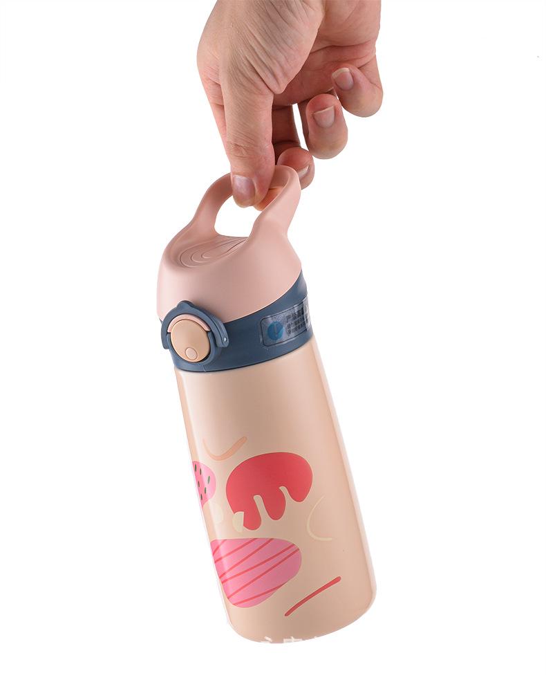 Children's Stainless Steel Insulated Straw Cup - Cute Cartoon Design for Kindergarten and Student Use