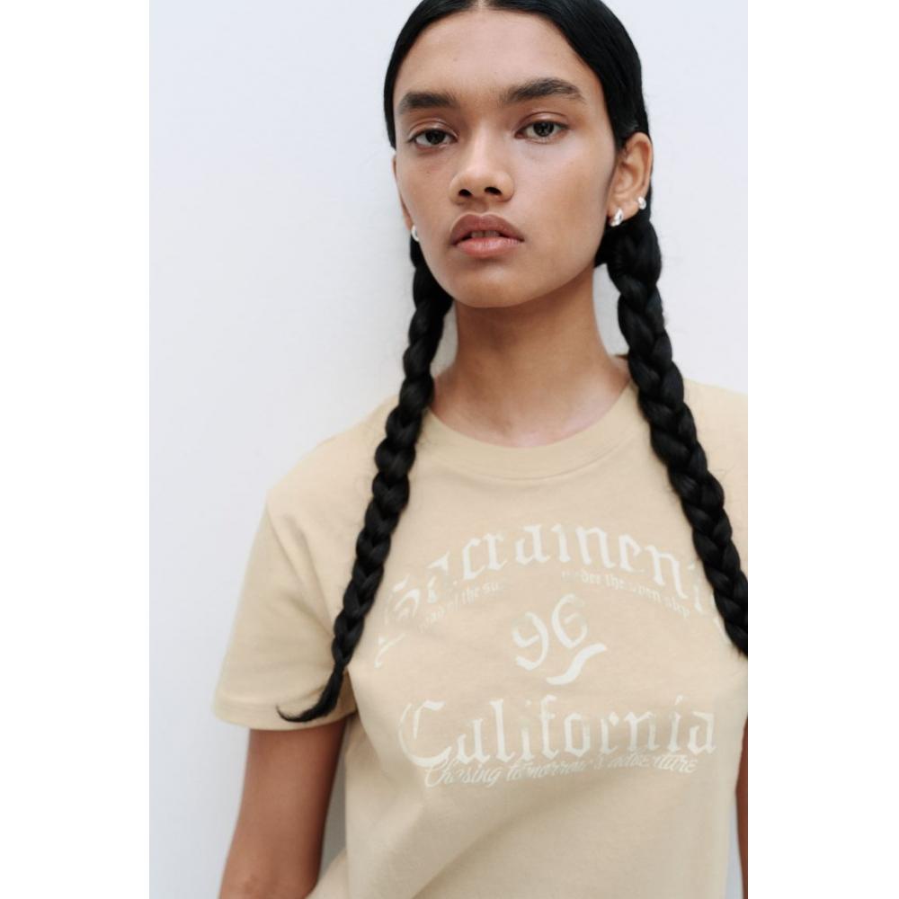 

H M print t shirt light beige California