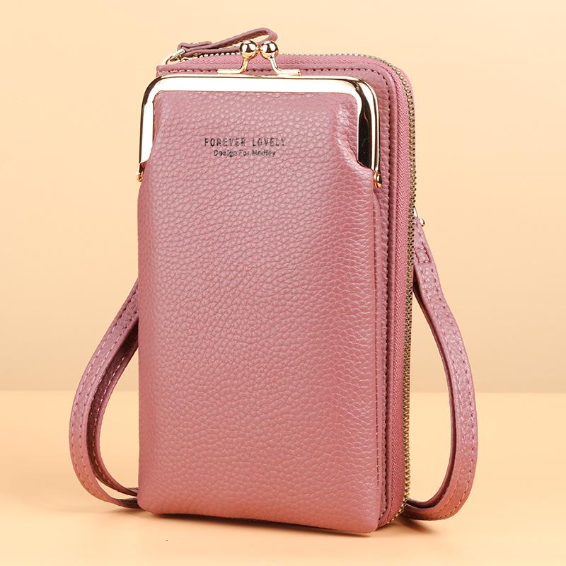 2022 Lychee Grain Solid Color Crossbody Shoulder Bag for Women - Korean Fashion Mobile Phone and Wallet Holder