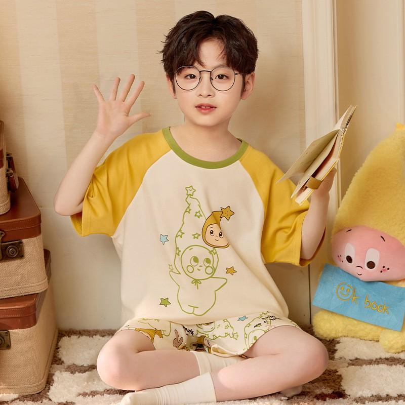 Boys Cotton Short Sleeve Pajamas Set Lightweight Cartoon Sleepwear Kids Ages 8 Home Wear
