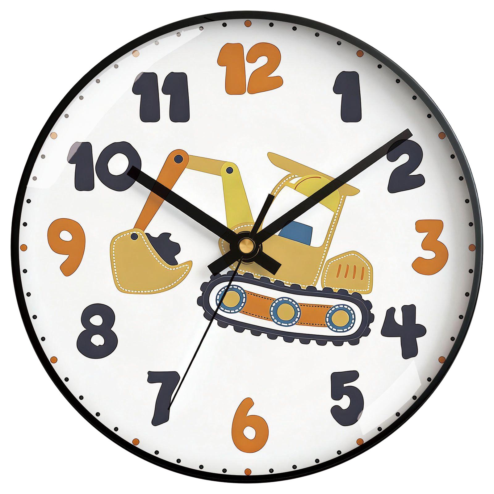 Kinder Bagger Wanduhr Stille Wanduhr Cartoon Bau Kunst Heimdeko Kreatives Geschenk Für Jungen (as the picture,8 inch) black