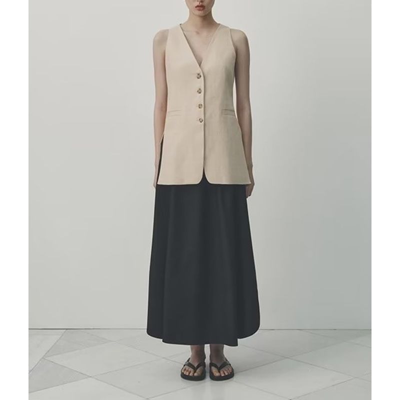 Spring New Arrival Workplace Work Clothing Office Lady Style Outwear Side Slit Plaid Pure Linen Suit Vest 6036575