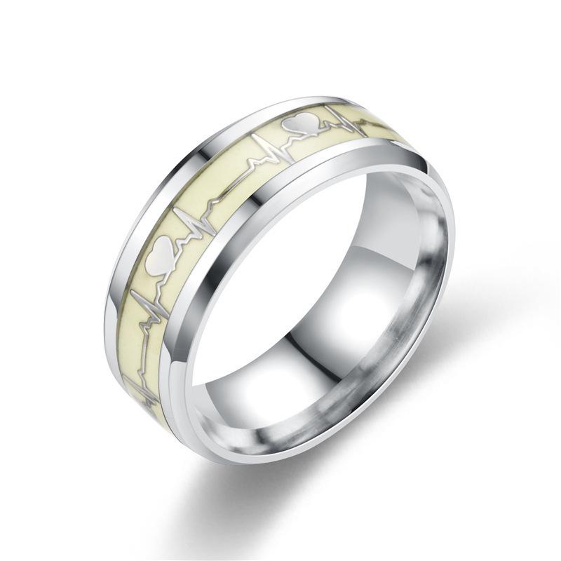 Heart-shaped Titanium Steel Luminous ECG Couple Rings - Unisex European & American Fashion Jewelry