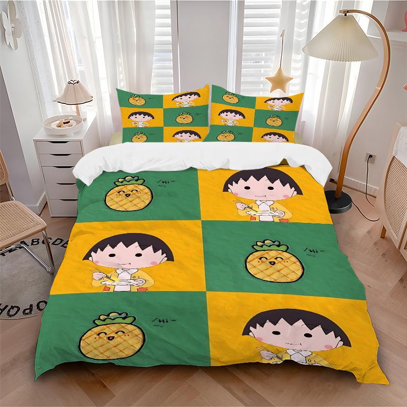 

3pc Chibi Maruko Chan Bedding Set Guest Room Bedroom Decor Christmas Halloween Decor Birthday and Holiday Gifts- All Seasons 3pcs Quilt 170 135x200cm