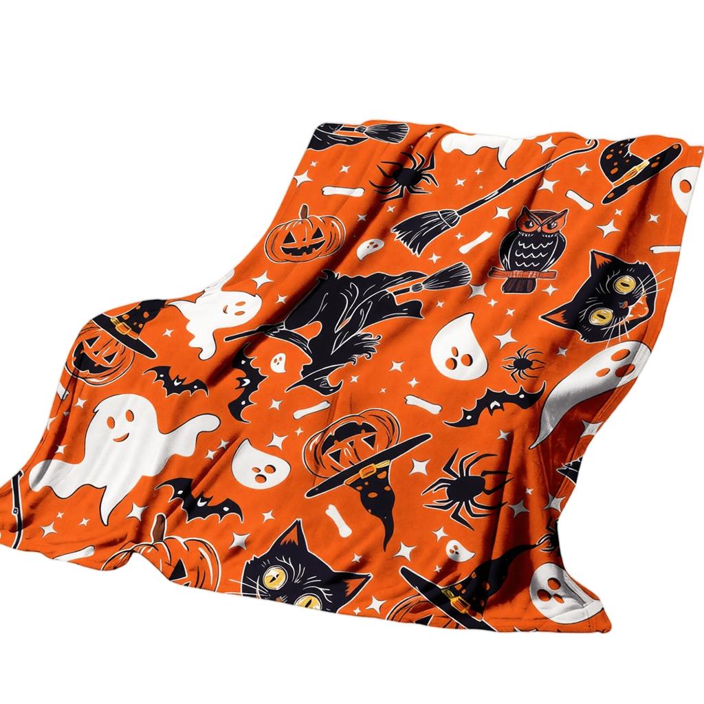 Scary Halloween Flannel Blanket, Cozy Soft Throw for Couch and Bed, Holiday Decor