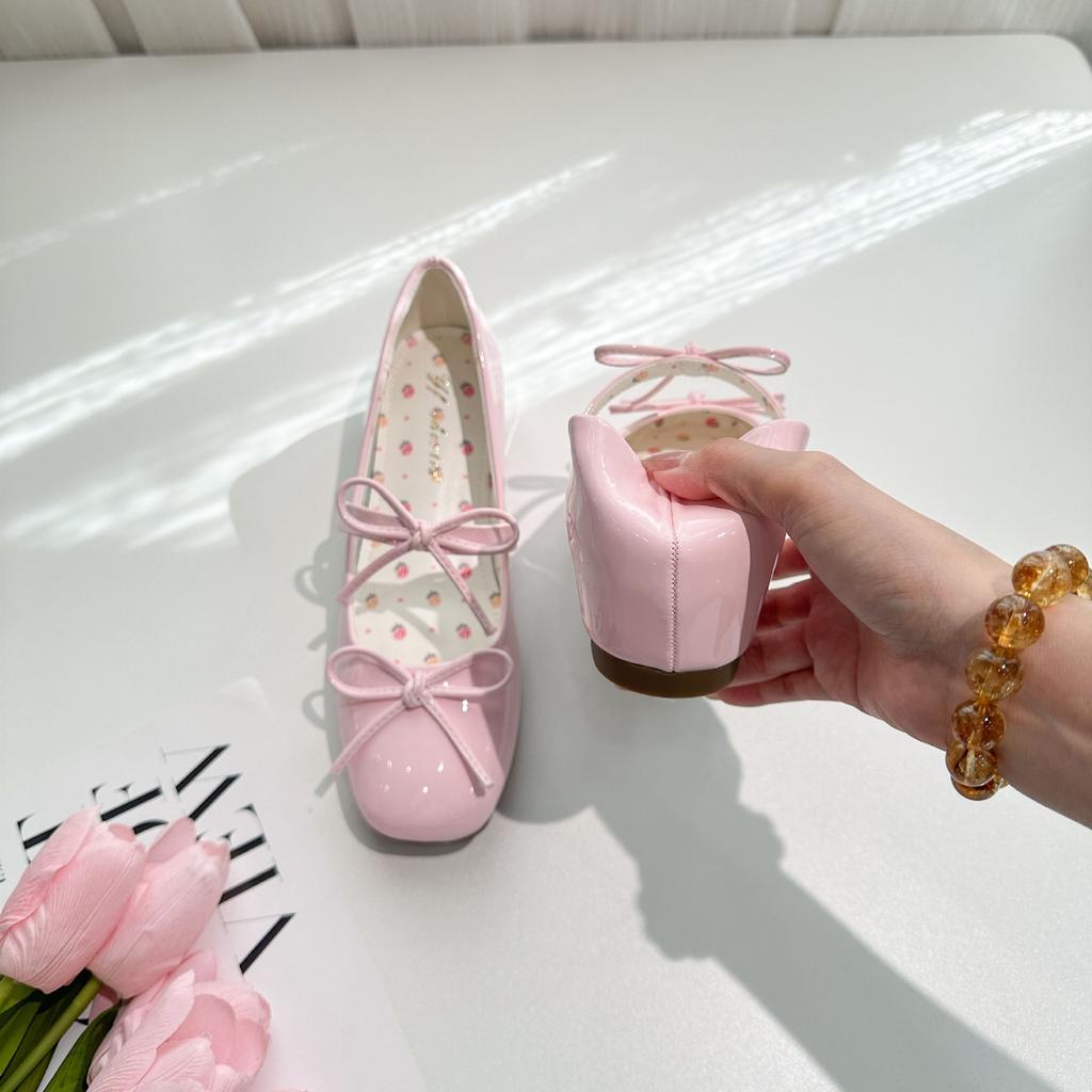 Sheepskin version~ Small inner height increase leather single shoes women's bow Mary Jane shoes summer with skirt small leather shoes