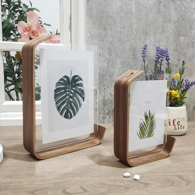 L-förmiger schwebender Fotorahmen, Einzigartige natürliche Maserung, Holzfurnier & Acryl, Moderner Schreibtisch-Display-Geschenk-Bilderrahmen