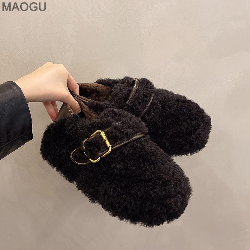 2026 Autumn Winter Plush Cotton Shoes Versatile Warm Women Belt Buckle Fashion Platform Shoes Women's Comfortable Casual Loafers