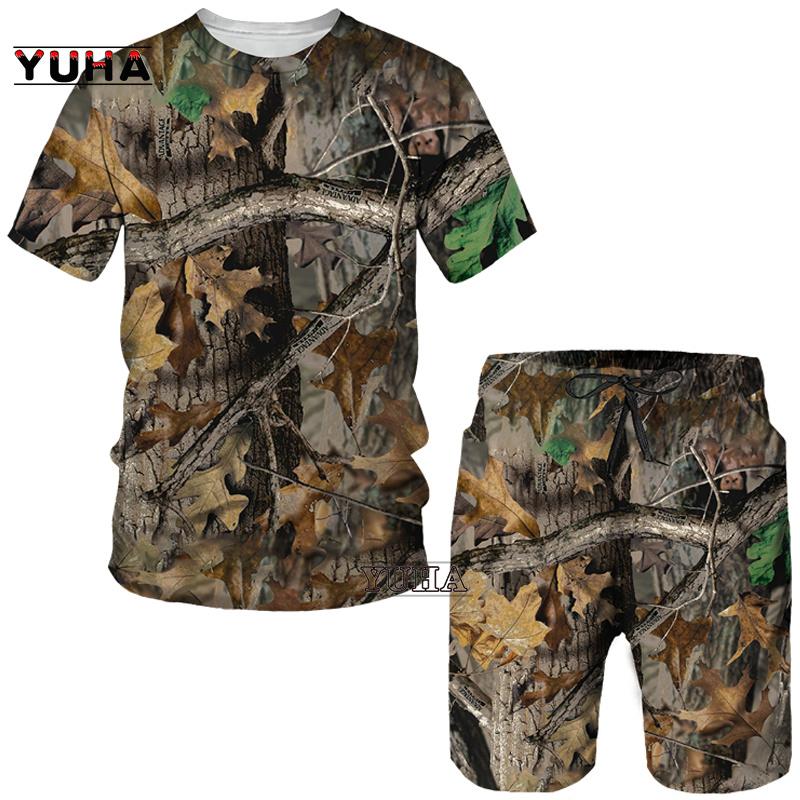 Letné pánske tričko s 3D potlačou maskáčové javorové listy/šortky/obleky Unisex Príležitostné Outdoorové športové oblečenie s krátkym rukávom