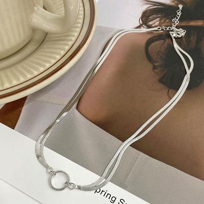 Double-layer Snake Bone Chain Ring Necklace Personalized Fashion Short Necklace Women's High-end Collarbone Chain