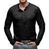 Nuove T-shirt Henley da Uomo di Alta Gamma in Cotone Autunnali Moda Colore Unico Manica Lunga Casual con Bottoni