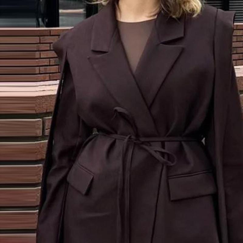 

Летний Лаоэл Свободный Жакет с Завязкой на Талии Женский Тонкий Жакет с Длинным Рукавом Модный Пальто для Офисной Леди 3XL