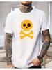 Unisexs Blue Cotton Tee Yellow Skull Crossbones Pirate Flat Graphic Crew Neck Short Sleeve Punk Male Oversized Casual Street Top