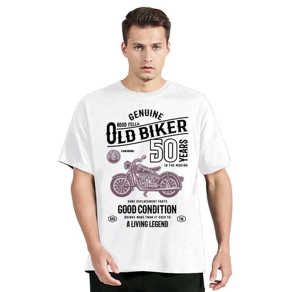 

Смешная 50-летняя байкерская винтажная мотоциклетная модная мужская одежда свободные футболки топы летняя футболка с круглым вырезом хлопковая футболка XXXL белый
