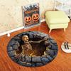 Printed 3d Effect  Skeleton Illusion Round Rug, Creepy Realistic Bone Floor Mat for Halloween Haunted House Party Decor