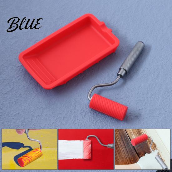 Silicone Paint Tray Mini Glue Roller with Tray Applicator Anti-slip Artistic Wall Painting Tool Handle Reusable Spreader for Woodworking,