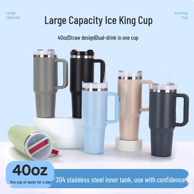 Second Gen 40oz Stainless Steel Insulated Car Cup with Handle & Straw