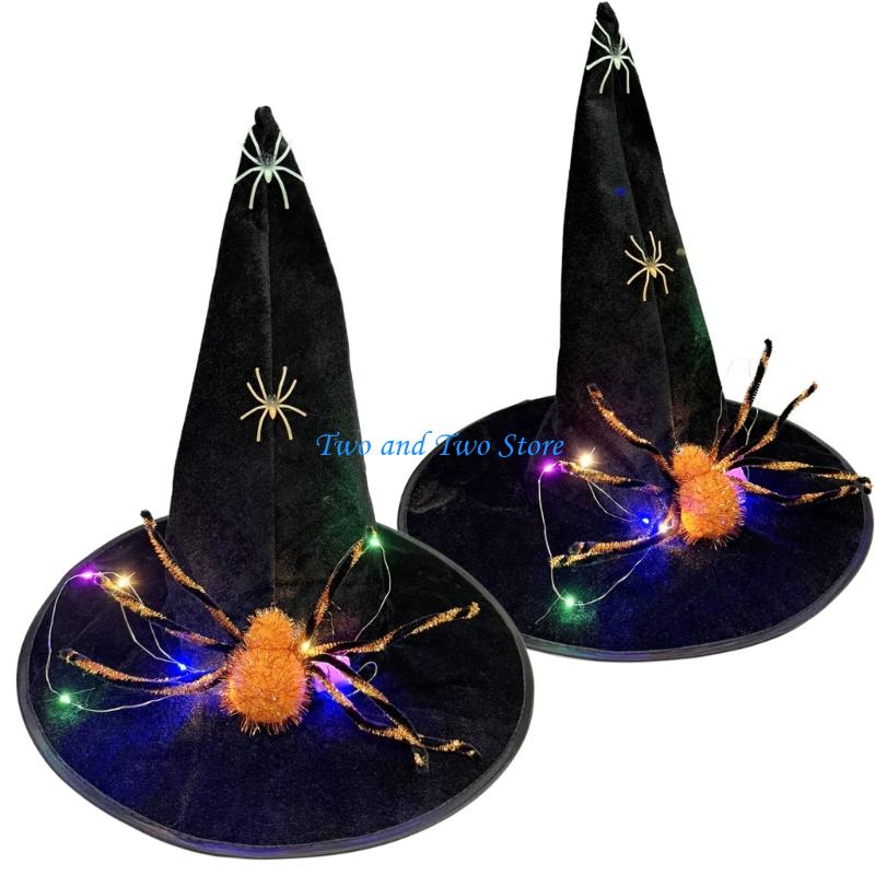 HX6F Halloween Wizard Hat Light Up Witch Hat Witch Caps Wizard Costume Accessories for Masquerades Party Decor Cosplay Props