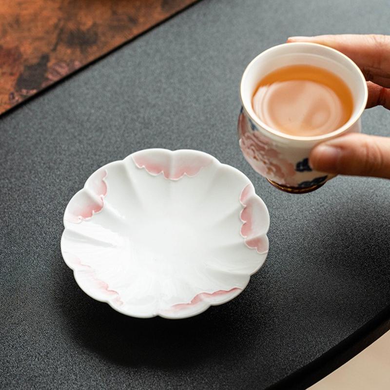 Hand-painted Piled Peony Coaster Ceramic Insulation Pad Household Chinese Kung Fu Tea Set Tea Ceremony Accessories Cups Holder