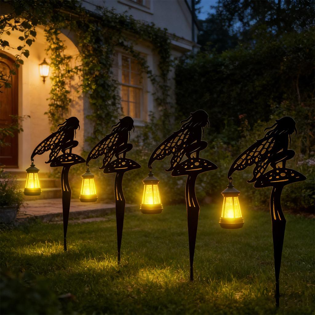 JYL TS/092,Iron Fairy Carrying Lantern Ground Stake Light for Garden Lawn Path Elf Solar Decor Lamp