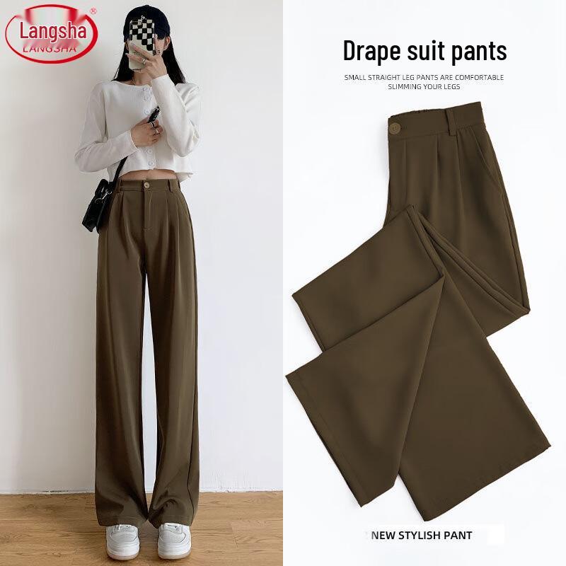 LANGSHA Women's High-Waist Drapey Wide-Leg Suit Pants
