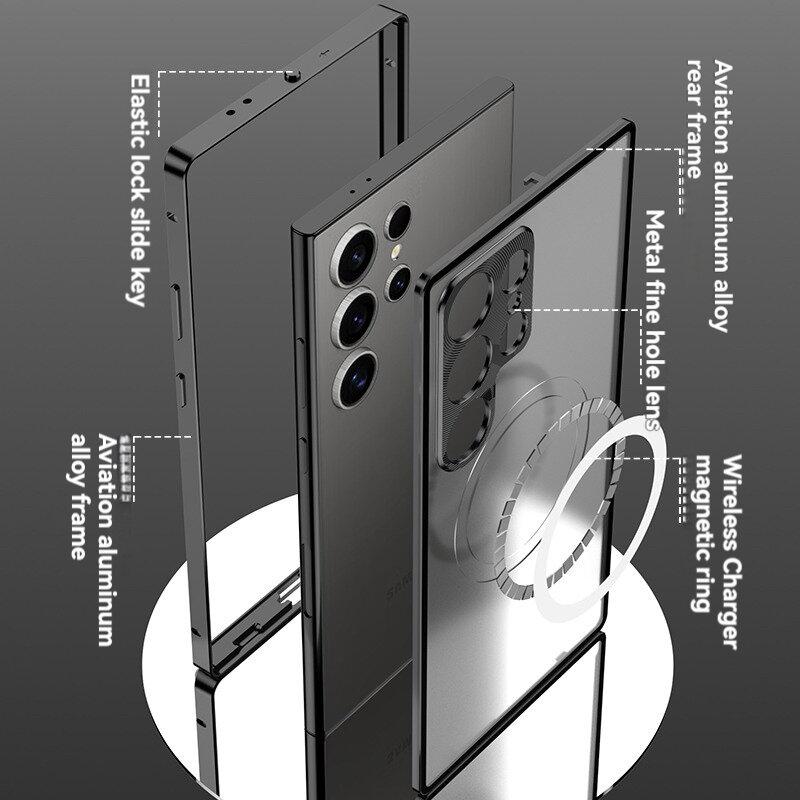 Magnetic Case for Samsung Galaxy S25 Ultra S24 S23 Plus S25+ S24+ Magsafe Metal Spring Aluminium Alloy Lens Protection Matte Back Phone Bumpers