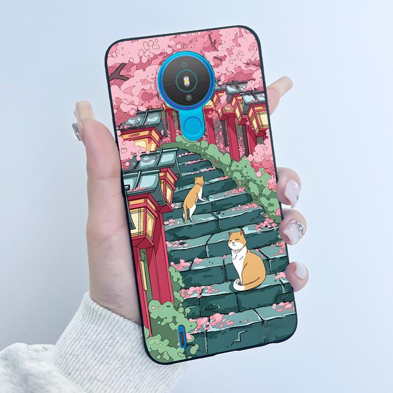 Cute Case For Nokia 1.4 / Nokia 1 / Nokia 1 Plus Capa Printing Shell Protective Cover Soft Silicone Cartoon Black Casing Fundas