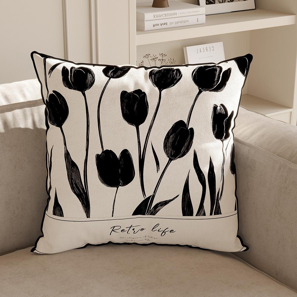 Modern Minimalist Decoration French Cream Style Sofa Pillow Living Room Cushion Black and White High-end Pillow Cover