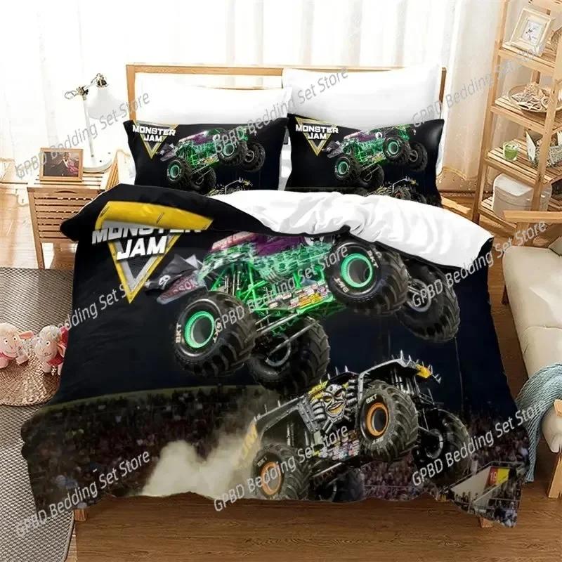 Camion Mostro Cartone Animato Veicolo Cool Fuoristrada Set Biancheria da Letto Camera da Letto Morbido Copriletto Moderno Copripiumino Confortevole Federa Cuscino