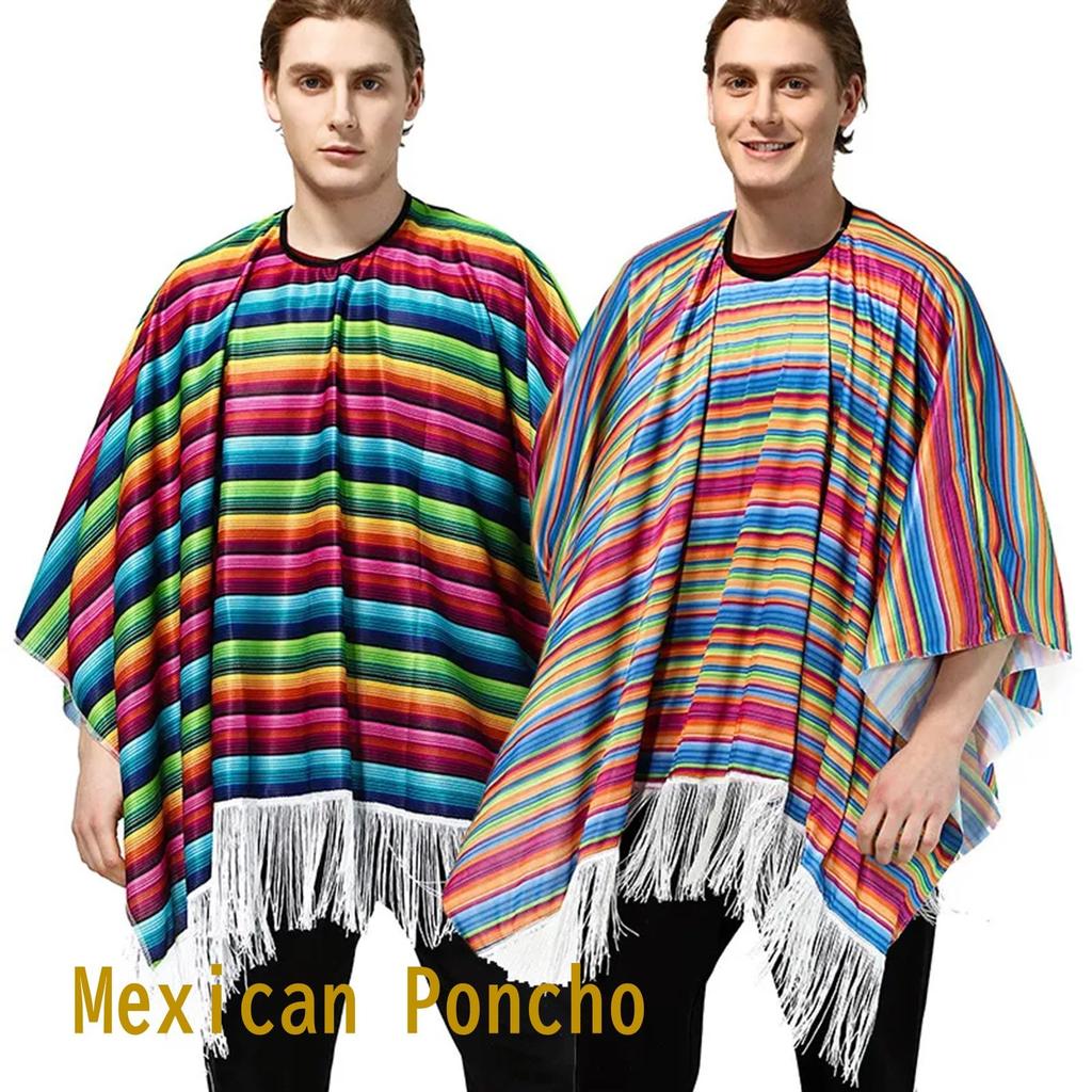 NOELAMOUR Men's Rainbow Mexican Folk Poncho Costume Set (Design B)
