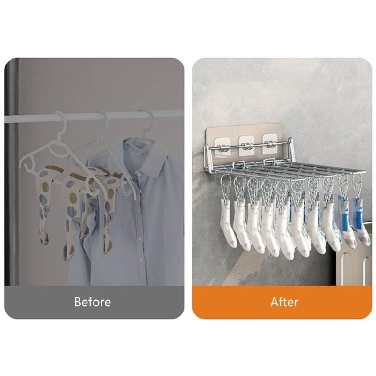 Wall Mounted Sock Hanger Stainless Steel Folding Drying Rack for Towel Underwear