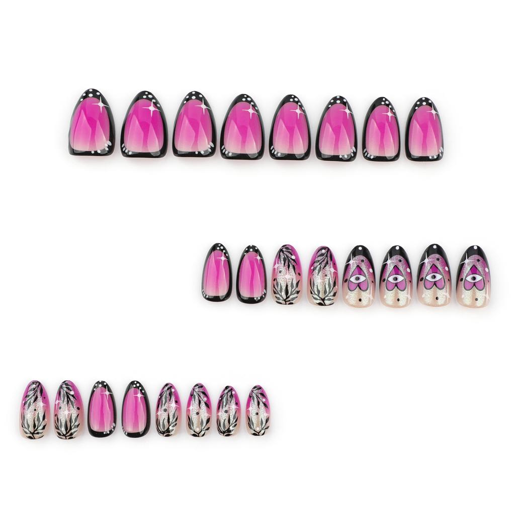 24 Pieces European and American Short Smudged Almond Type Wearing Nail Piece French Glitter Fake Nail Press on Nails