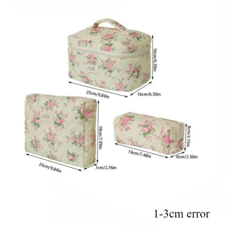Vintage Blumenmuster Damen Stepp Kosmetiktaschen Reise Tragbar Damen Make-up Etui Toilettenartikel Aufbewahrung Handtasche Mädchen Reißverschluss Federmäppchen