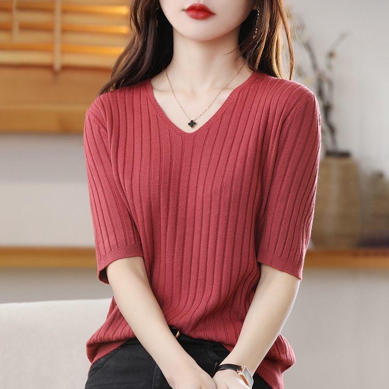 Summer Short Sleeve Sweater Women's Half Turtleneck Short Loose Half Sleeve T-Shirt Versatile Knitted Bottoming Shirt