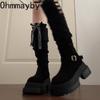 Platform Height Increase Woman Knight High Boots Punk Style Thick Heels Long Booties Autumn Winter Belt Buckle Ladies Shoes