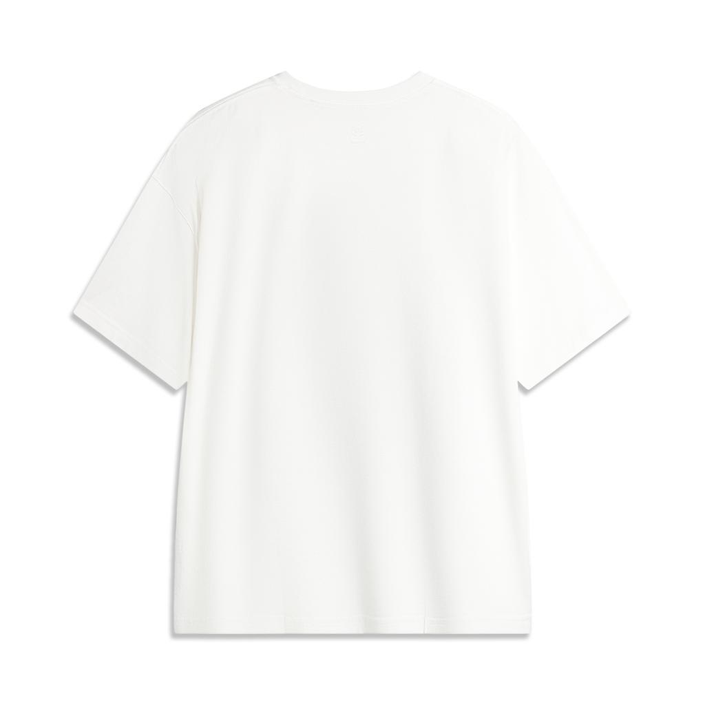 Li-Ning Comfortable Simple Letter Print Casual Breathable Loose Round Neck Pullover Short Sleeve T-Shirt Men Tops Off-White AHSU595-2