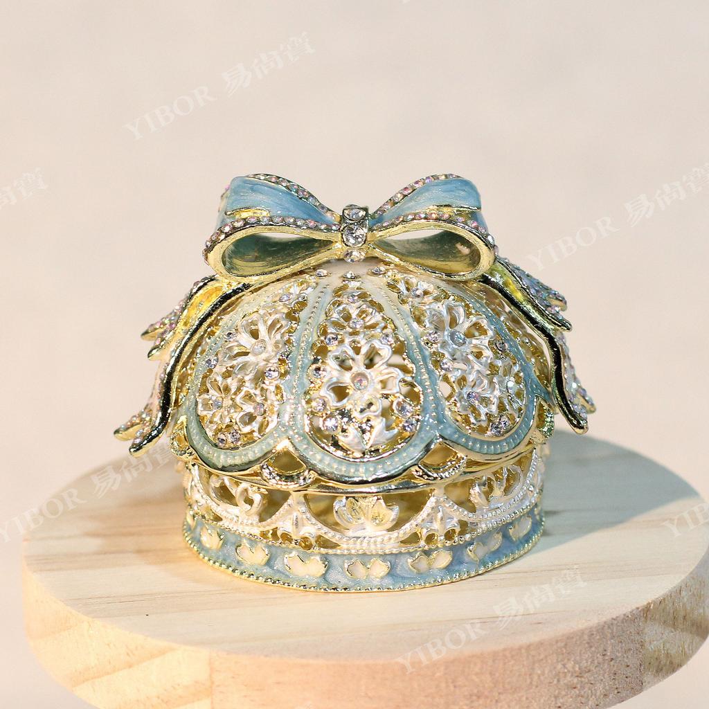 Light Luxury Enamel Rose Jewelry Box, Alloy Handicraft Ring & Earring Storage, Fashionable Home Desktop Decor Organizer