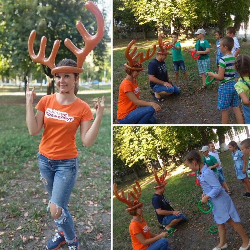 Inflatable Reindeer Antler Hat Ring Toss Game Kids Gift Christmas Family Game Toys New Year Xmas Decor