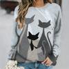 Spring and Autumn Round Neck Cute Cat Pattern 3D Printed Top Fashionable Casual Long Sleeved Women's T-shirts