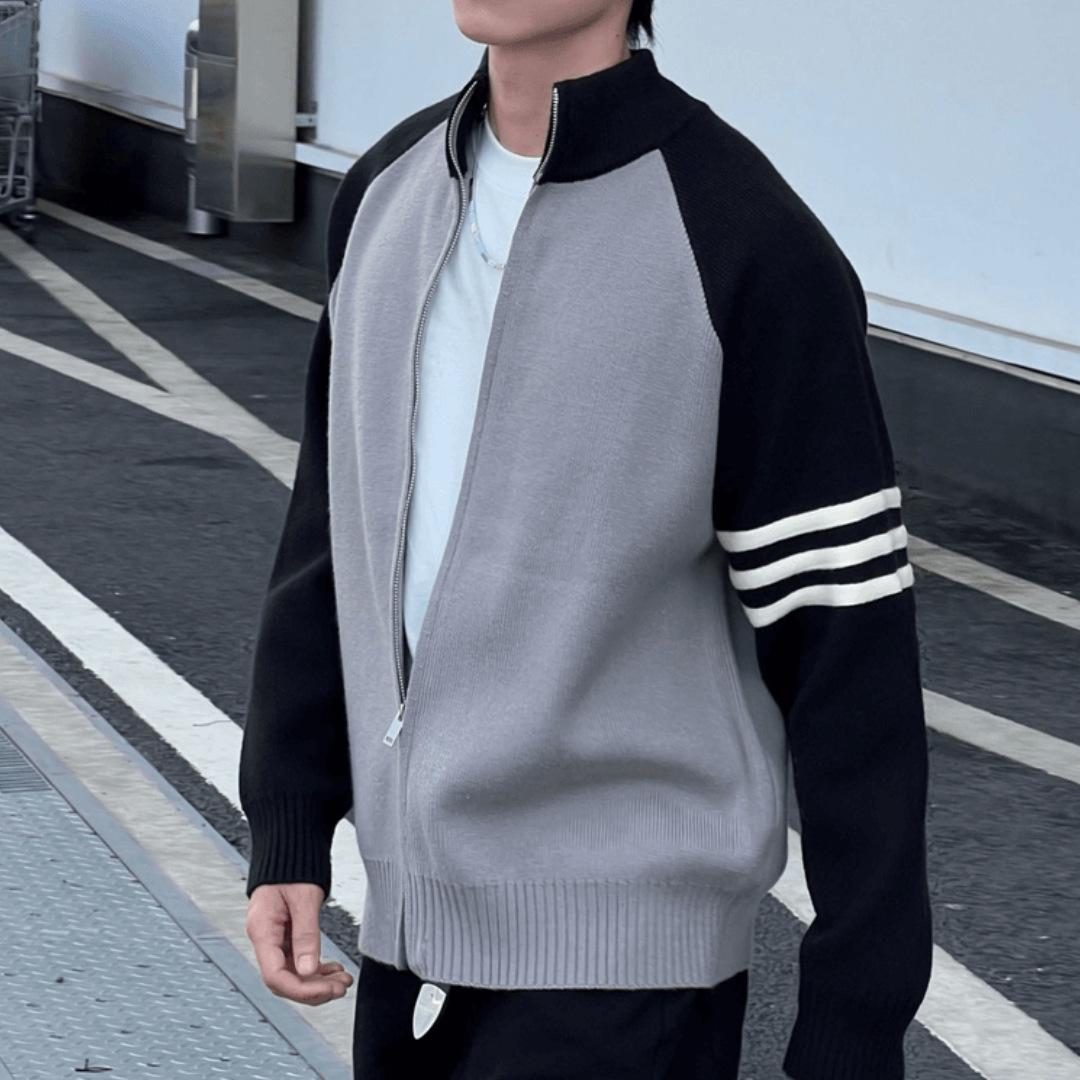 

Men s Winter Color Block Cardigan - Casual Korean Style Knit Sweater L світло-сірий колір