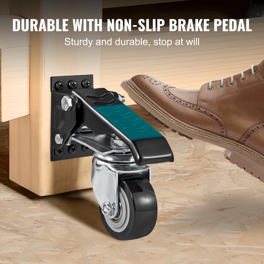2.5" Retractable 360° Swivel Casters 4pcs Workbench Caster Wheels Side Mounted Adjustable Stepdown Wheels for Tables