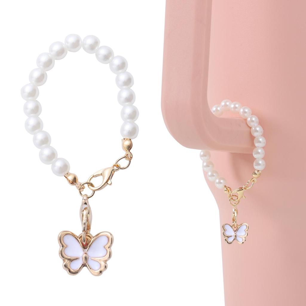 Simple Style Faux Pearl Pink Butterfly Keychain with Stanley Pendant