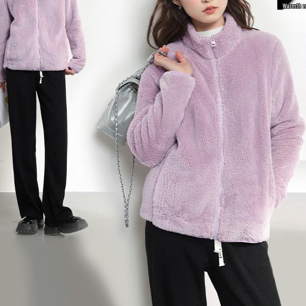 Women's Fleece-Lined Double-Sided Coat - Thickened, Purple, Autumn/Winter 2024