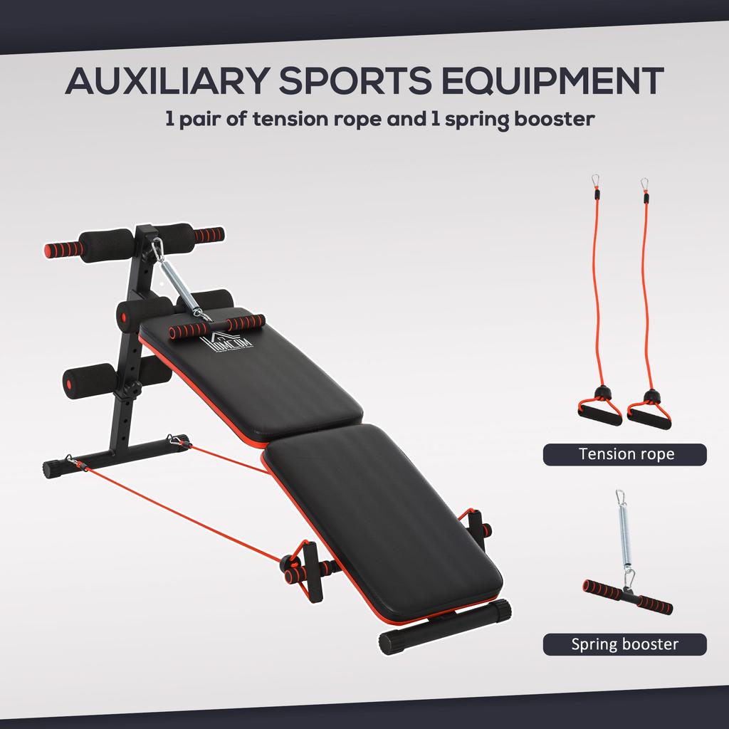 Sit Up Bench Core Workout Adjustable Thigh Support Foldable For Home Gym W Arm Pulling Rope Black