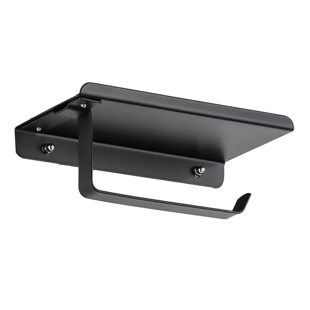 Dual Installation Toilet Paper Holder with Stainless Steel Body and Spacious Shelf for Phones or Sanitizers in Bathroom Settings